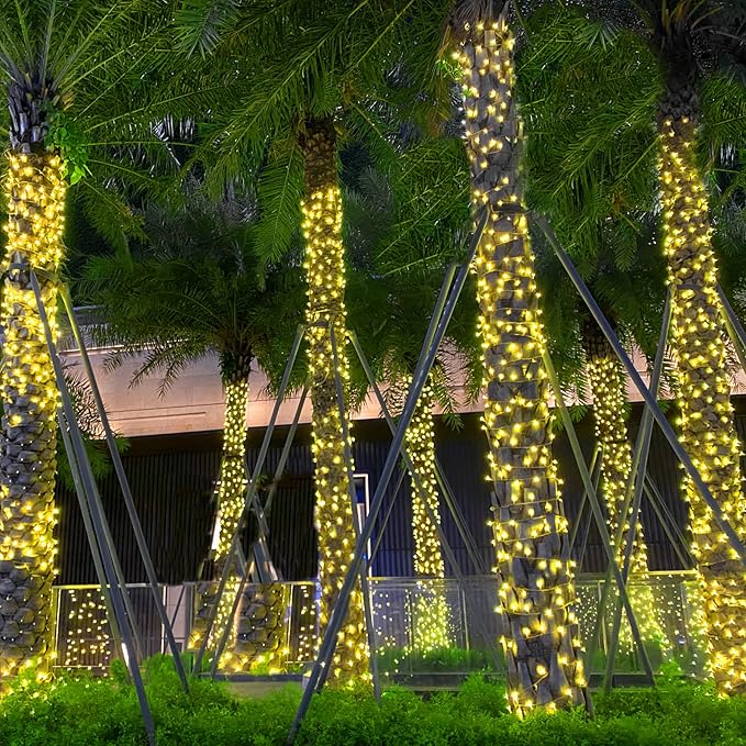 Outdoor String Lights, 300 LED 108Ft Christmas Light with Remote, 8 Lighting Modes, Powered Plug for Wedding Party Garden Tree Yard Indoor Decorations, Warm White