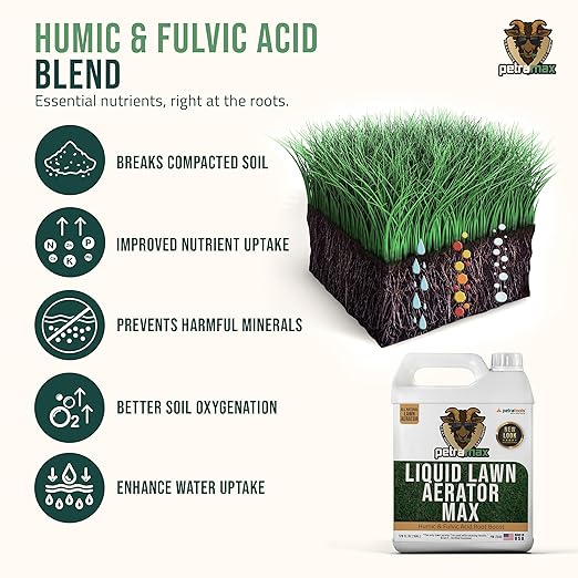 PetraMax Liquid Aeration for Lawn with Humic & Fulvic Acid Biostimulants, Liquid Aerator, Liquid Aerator, Soft Soil Liquid Aerator, Lawn Aeration, Soil Loosener, Soil Aerator, 160,000 sq ft (1 Gal)