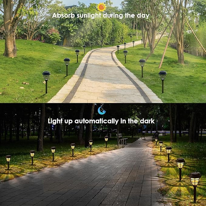 10 Pack Solar Pathway Lights Outdoor - Bright Solar Powered Garden Lights with 3000K Warm LED, Auto On/Off Waterproof Path Lights Decorative, Landscape Lighting for Yard Patio Walkway Driveway