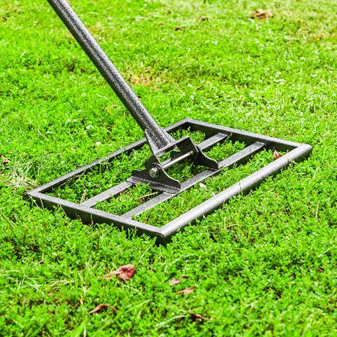 Lawn Leveling Rake with Rounded Edges, 17x10'' Leveling Rake with Tines to Level The Lawn, Heavy Duty Lawn Leveling Tool with 77'' Adjustable Handle to Make The Lawn Leveling Job Much Easier
