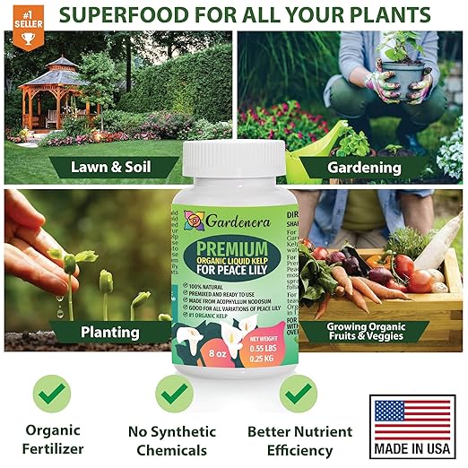 Organic Peace Lily Elixir by Gardenera - 32 oz - Premium Liquid Kelp Fertilizer for Enhancing Peace Lily Growth