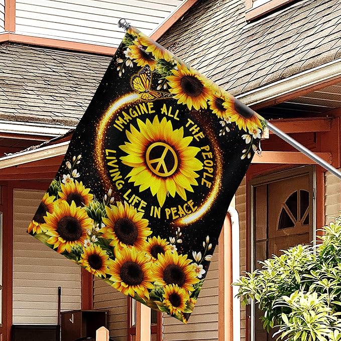 FLAGWIX 30x40 House Flag, Sunflower, Hippie Peace Flag - Double Sided, Heavy Duty Canvas, Fade Resistant - House Flags, Decorations For Home, Outside, Indoor, Outdoor Decor Flag with Grommets