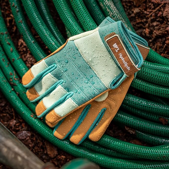 Wells Lamont Women's HydraHyde Gardening Gloves, Water-Resistant Leather Palm, Small, Blue (3250S)