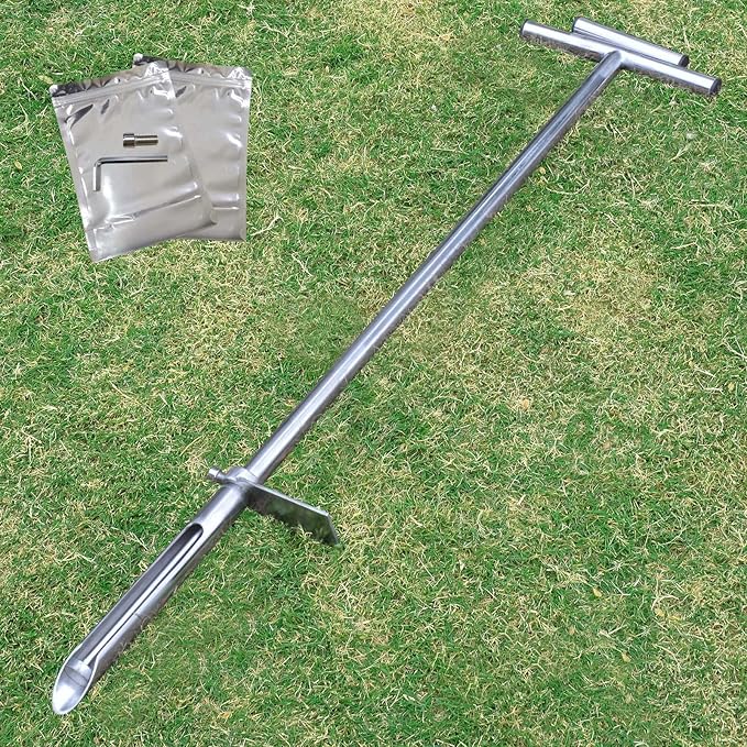 Soil Probe 40 Inch with 2 Bags, Soil Sample Probe with Ejector for Lawn House Plants, T-Handle Soil Sampler Probe Rod with Pedal, Stainless Steel Soil Test Kits Tool for Soil Sampling
