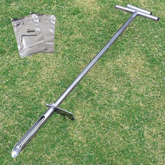 Soil Probe 40 Inch with 2 Bags, Soil Sample Probe with Ejector for Lawn House Plants, T-Handle Soil Sampler Probe Rod with Pedal, Stainless Steel Soil Test Kits Tool for Soil Sampling