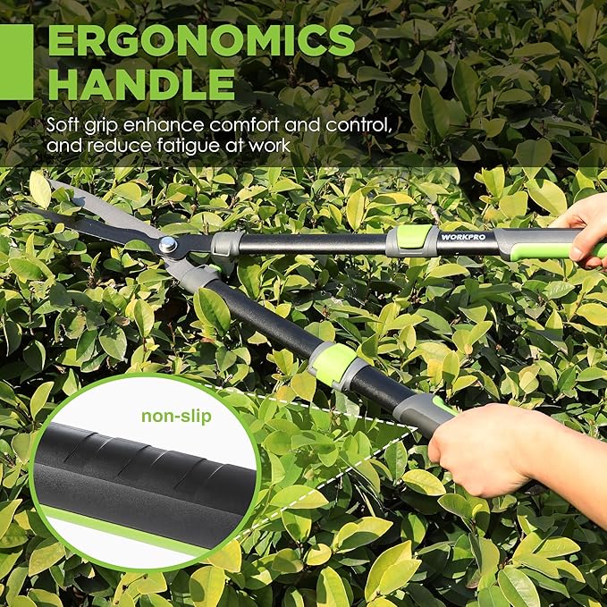 WORKPRO Extendable Hedge Shears, 25-33" Manual Hedge Clippers, Professional Bush Cutter, Gardening Pruners Scissors, Hedge Trimmers, Shears Gardening Tools for Pruning Borders & Shrubs