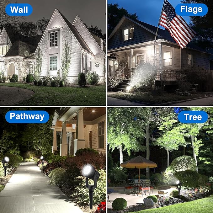 Solar Spot Lights Outdoor, 4-in-1 Solar Landscape Spotlight Waterproof 9.8ft Cable, 5W 3000mAh, Auto ON/Off Adjustable Solar Wall Lights for Yard, Ground, Garden, Pool, Lawn (Cold White)