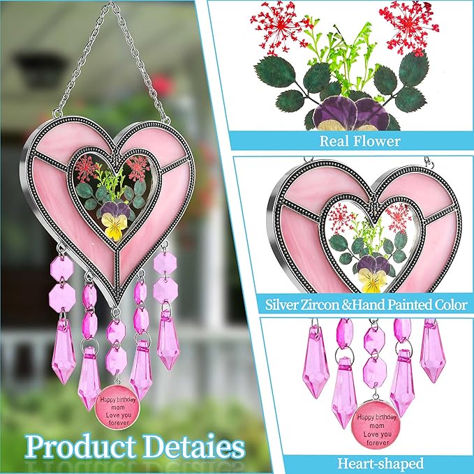Mom's Birthday Gift Cool Pink Glass Heart Sun Catcher