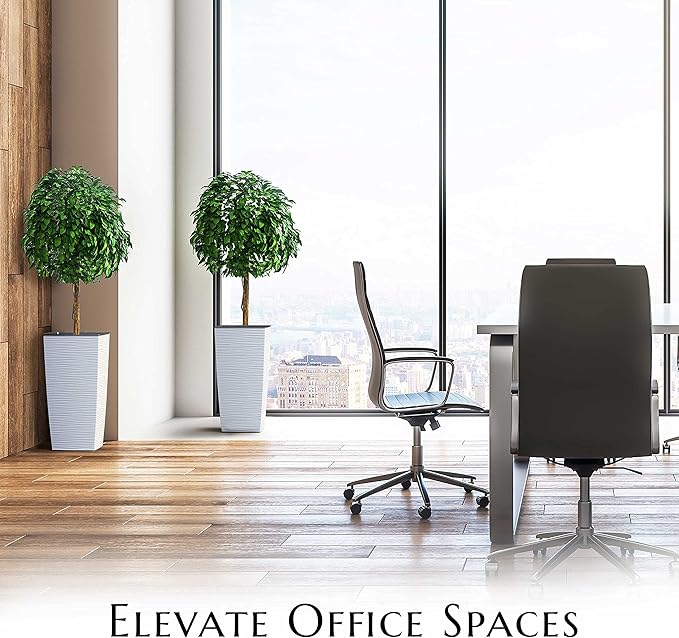 Mueller M-Resin Heavy Duty Tall Planter, Indoor/Outdoor Grande Plant, Tree, Flower Pot, 2-Piece Set, 27.5”, Modern Design, Built-in Drainage, White