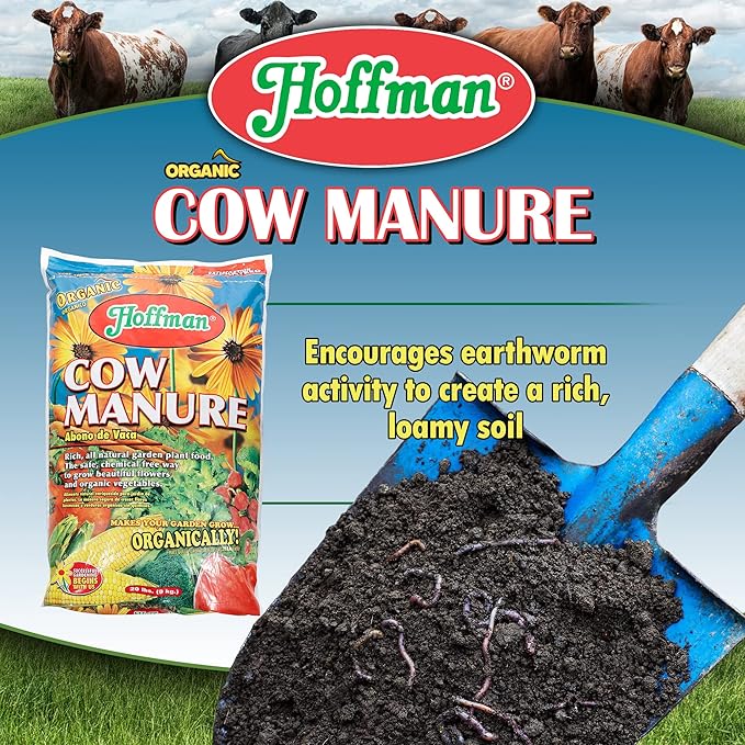 Hoffman Organic Cow Manure Vegetable and Flower Garden Fertilizer, 1-1-1 Formulation, 20lbs