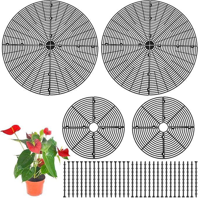 4 Pcs Plant Pot Grid Soil Protector Covers Cuttable Flower Protector 1 from Animals 20.5" 11.8" Cat Digging Stopper Plant Pot Cover with Stakes for Indoor Outdoor Gardening(Black)