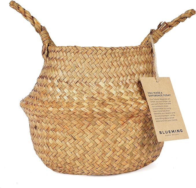 Basket Planter – Seagrass Plant Pot for Artificial Olive Tree, Decorative 6-7 Inch Indoor Wicker Pot with Handles (Original, Small)