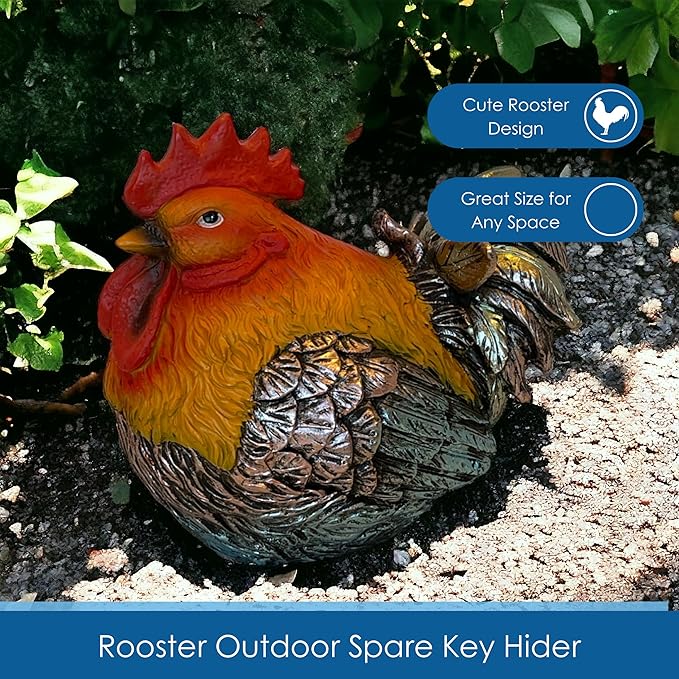 Rooster Garden Statue Quietly Holds a Hidden Key Outside for Your House or in Your Kitchen for Your Car