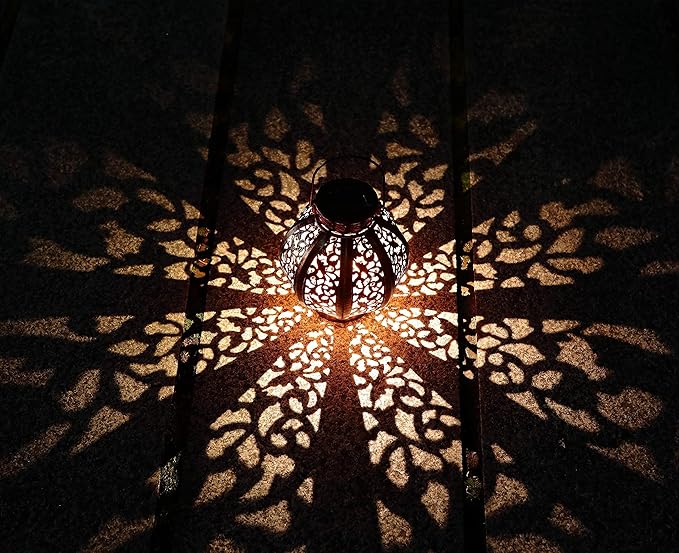 MAGGIFT 2 Pack Hanging Solar Lights,Outdoor Ramadan Solar Lanterns Decorations,Waterproof Hanging Solar Light 6 Lumens,Brown