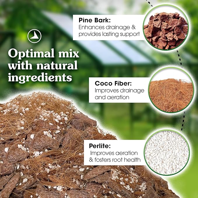 Orchid Potting Mix for Repotting - Pine Bark Mulch, Perlite Stone & Coco Fiber Natural Ingredients - Orchid Bark Potting Mix, Orchid Repotting Kit Drainage Indoor Potting Medium 2QT (2 Quarts)