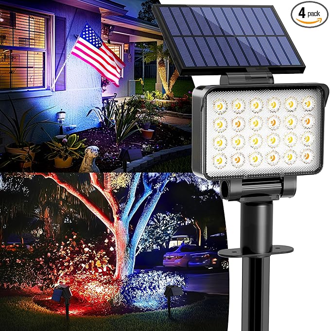 Color Changing Solar Spot Lights Outdoor Waterproof for Flag, Tree, House, Garden, Yard, Landscape Spotlights for Accent Uplighting Halloween Christmas Decorations-4 Pack