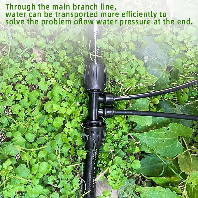 6 Pack 1/2'' to 1/4'' Drip Irrigation Fittings, Push-to-Connect 4 Way Drip Irrigation Part Barbed Tee Connectors, Anti-Leak Locked Splitter Fitting for 1/2" Irrigation Tubing (0.6''-0.67''OD)