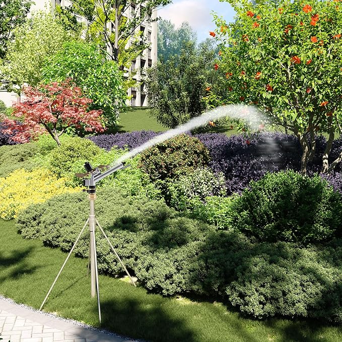 1.5" 360° Adjustable Impact Spray Gun Sprinkler with Nozzle Set, Water Spray Gun Large-Area Agriculture Irrigation Spray Gun Watering Sprinkler for Garden Farm Lawn