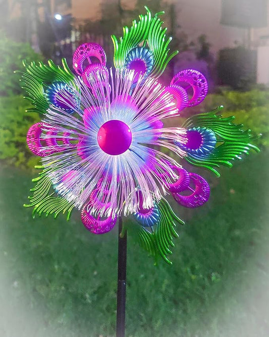 Solar Peacock Wind Spinners for Yard and Garden, 40 Inch Solar Windmill Garden Whirligig Kinetic Spinners Decor for Lawn,Patio&Yard, Metal Whirligigs Purple Wind Spinners Outdoor