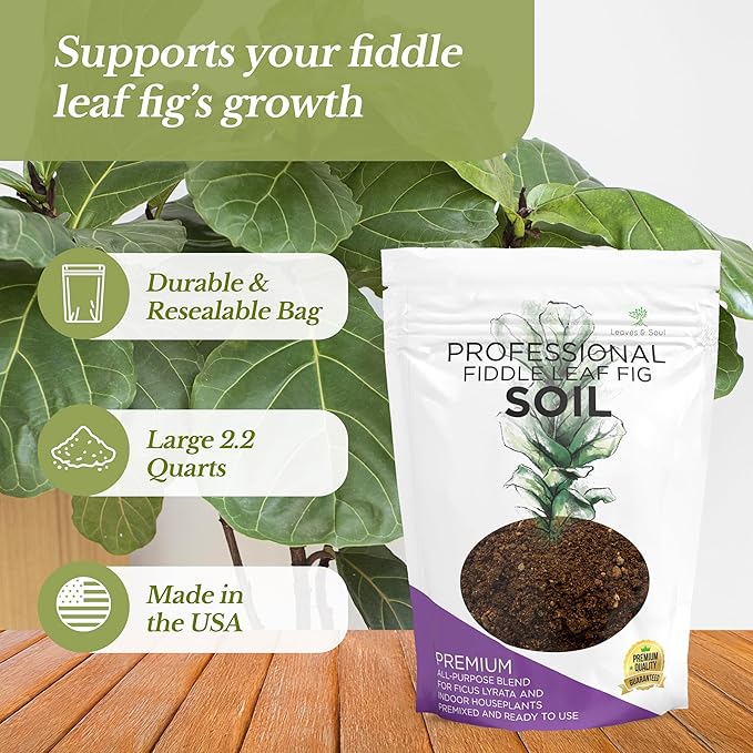 Fiddle Leaf Fig House Plant Soil Premium All Purpose Blend | Large 2.2 Quarts | Ready to Use for Indoor Houseplants | Peat, Sawdust, Course Sand and Pinebark | Made in USA