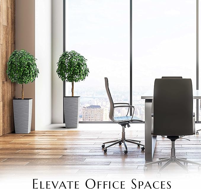 Mueller M-Resin Heavy Duty Tall Planter, Indoor/Outdoor Grande Plant, Tree, Flower Pot, 2-Piece Set, 27.5”, Modern Design, Built-in Drainage, Light Grey