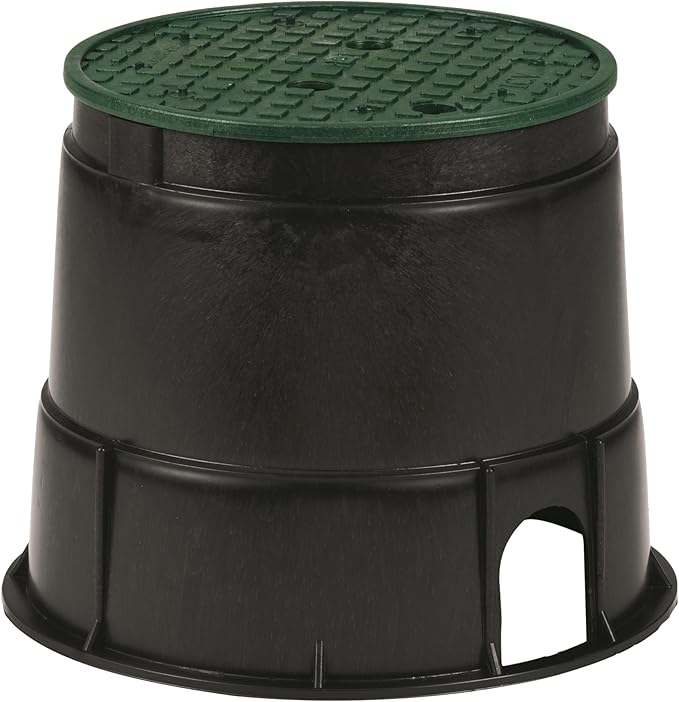 Rain Bird CPVB10RND Professional Series 10" Round Sprinkler Valve Box, Black with Green Lid, 10.5" High