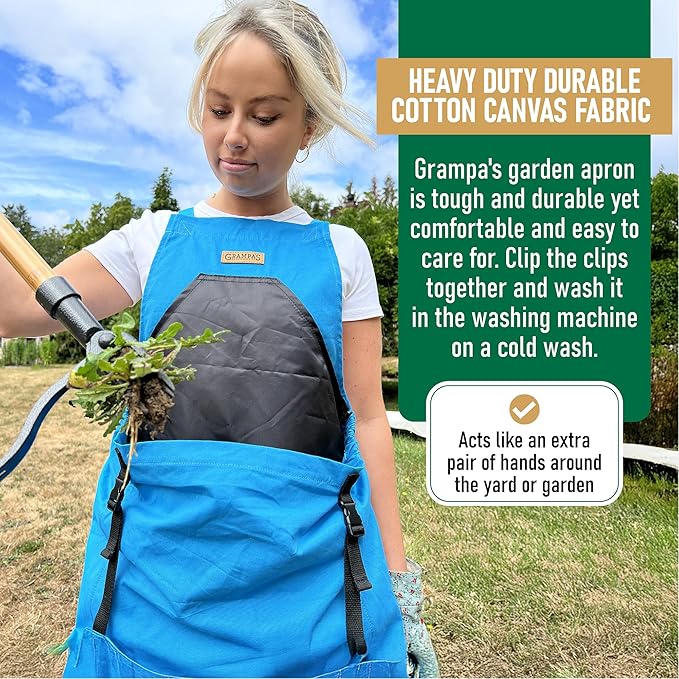 Grampa's Garden Apron - Cross Back Gardening Apron With Pockets For Women & Men | Harvest Apron with Large Kangaroo Pouch