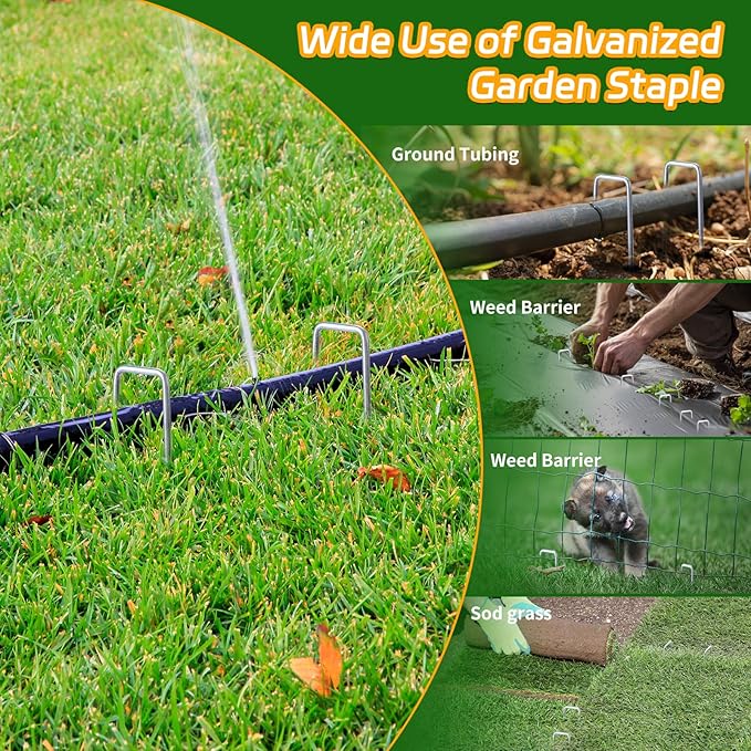 12 Inch Hot-dip Galvanized Landscape Staples, 200 Pack 10 Gauge Garden Stakes, Ground Staples for Securing Weed Fabric Barrier, Garden Hose Stake, Artificial Turf Stakes and Fencing