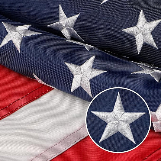 American Flag 3x5 Outdoor, 210D 3x5 Flags Outside, Heavy Duty Spun Nylon USA Flag, All Weather US Flags with Embroidered Stars Sewn Stripes Brass Grommets, Vivid Color for Outdoor Indoor (3 by 5 Foot)