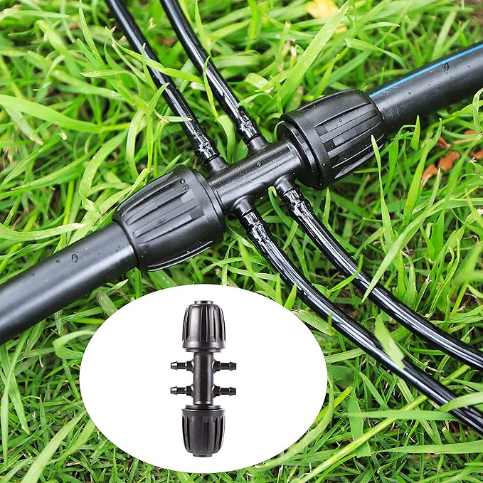 Barbed Tee Irrigation Fittings 1/2 Inch to 1/4 Inch Drip-proof Fitting for Irrigation Pipe (1/2'' ID x 0.60''-0.63'' OD) 6-Way-20 PCS