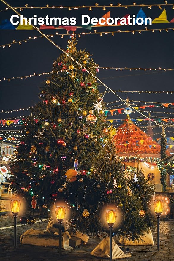 Solar Torch Lights with Flickering Flame, Fire Effect Garden Light, Auto On/Off Dust to Dawn, Outdoor Waterproof Landscape Decoration, Solar Powered Security Torch Light for Patio, 4 Pack