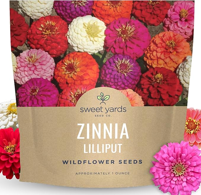 Zinnia Lilliput Mix - Large 1 Ounce Packet - 4,000 Flower Seeds for Planting - Zinnia elegans