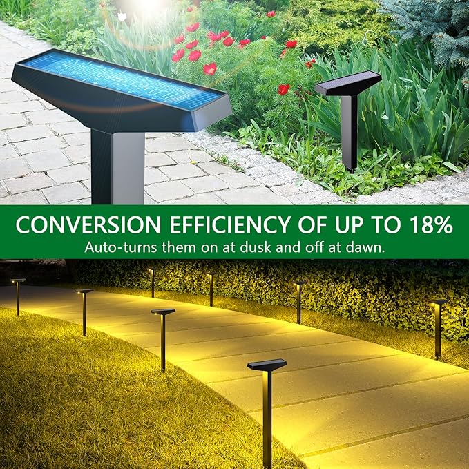JSOT Outdoor Solar Lights Waterproof, Modern Solar-Powered Landscape Lights for Outside Pathway 8 Pack, Solar Dusk to Dawn Lights Outdoor for Sidewalks, Driveway, Garden, Yard Lighting. (Warm White)