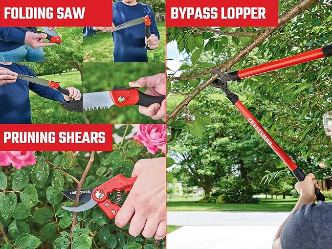 CRAFTSMAN CMXMKIT0170 Tree & Shrub Pruning Set with Bypass Pruning Shears, Bypass Lopper and Folding Pruning Saw