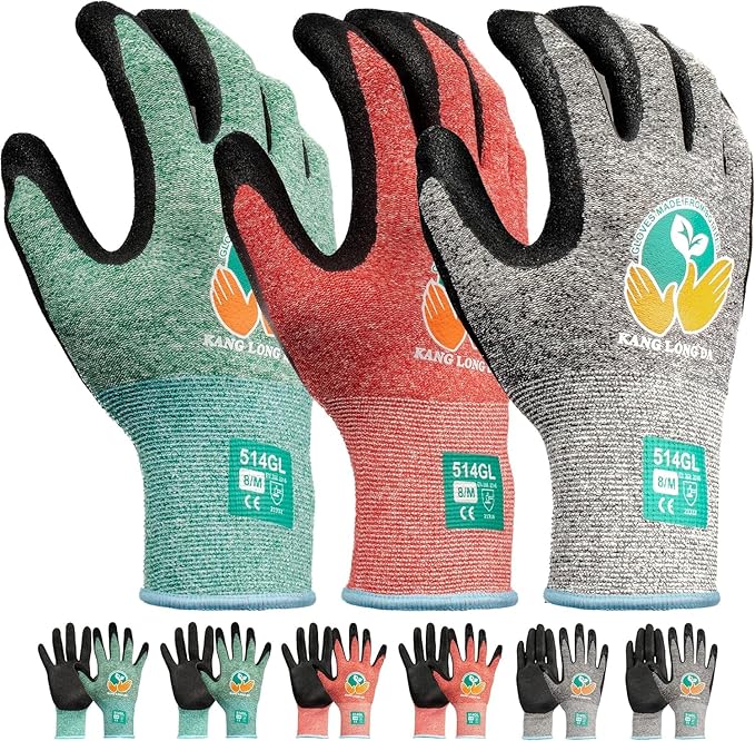 6 Pairs Gardening Gloves for Women and Men, Latex Coated Gloves for Work, Garden Gloves Made from Recycled PET, X-Large