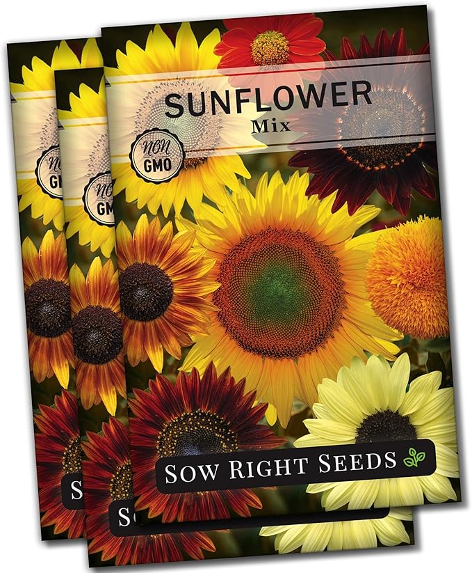 Sow Right Seeds - Mixed Sunflower Seeds for Planting - Non-GMO Heirloom Packet with Instructions - Great Wedding or Party Favor - Grow Giant Sunflowers in an Assortment of Bright, Unique Colors (3)