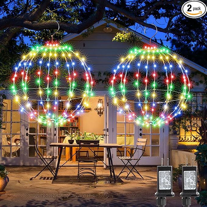 Joomer 2 Pack Christmas Ball Lights, 12IN 120 LED Foldable Metal Sphere, Connectable Waterproof 8 Modes With Timer, Hanging Tree Globe for Holiday Christmas Decorations (Multicolor)