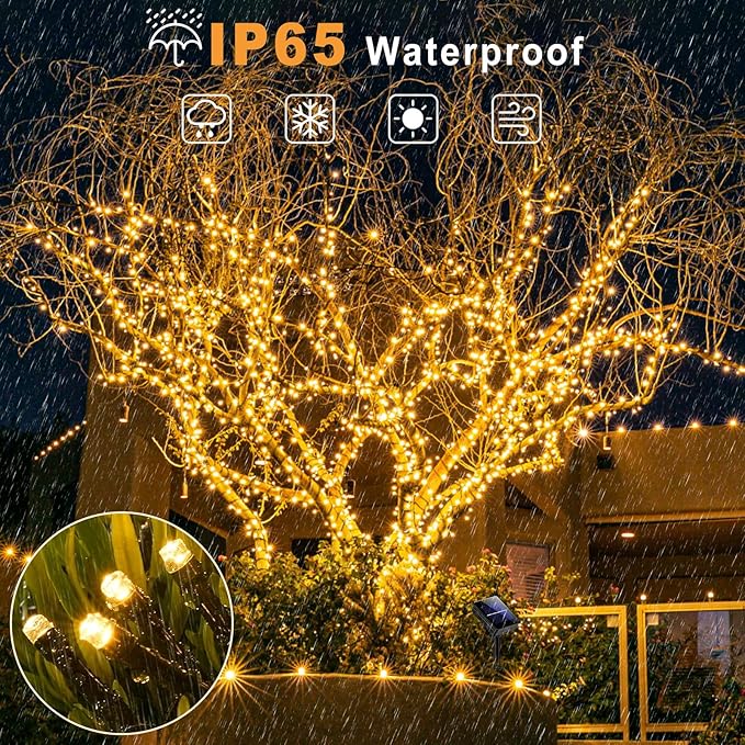 2 Pack Solar String Lights for Outside, Each 40Ft 120 LED Solar Lights Outdoor, 8 Modes Waterproof Solar Powered Twinkle Light for Backyard Patio Tree Party Garden Wedding Decoration, Warm White