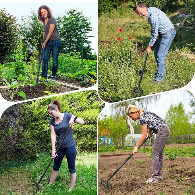 Garden Hoe for Weeding, 73 inch Long Handle Stirrup Hoe Garden Tool Heavy Duty Manual Weeders Scuffle Cultivator Hoe for Digging, Loosening Soil