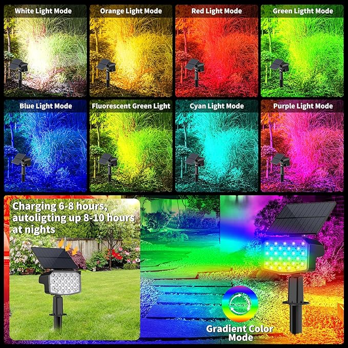 WELALO Solar Color Changing Spot Lights Outdoor, Waterproof Solar Christmas Lights with 9 Modes, Multicolor RGB Landscape Spotlights for Garden Yard Driveway Lawn Patio Pathway Decorations, 2 Pack