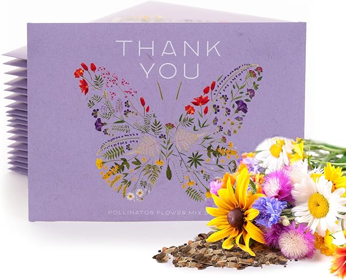 Bentley Seed Co. Thank You Packet - Butterfly Pollinator Mix - 25 Seed Packets - Perfect Eco-Friendly Thank You Gift - Non GMO Seeds, Purple