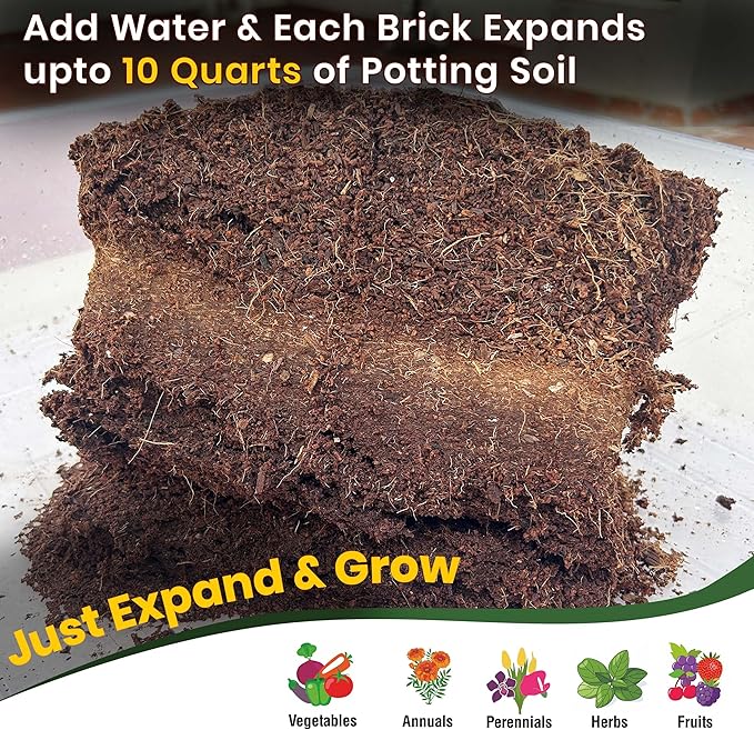 Gro-Med Coco Coir Brick 6s Pack – 1.4 lb Each,Expands to 60 Quarts, Enriched with NPK, Organic Potting Soil Mix for Plants, Seed Starting,Herbs,Flowers and Ideal Reptile Bedding for Snakes & Terrarium