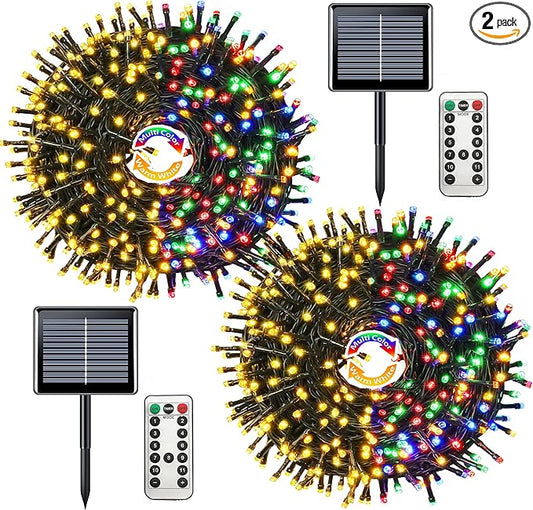 JMEXSUSS 2 Pack Warm White and Multicolor Solar Christmas Lights, Total 400 LED 151FT Color Changing Solar String Lights Outdoor Waterproof for Outside Yard Tree Xmas Christmas Decorations