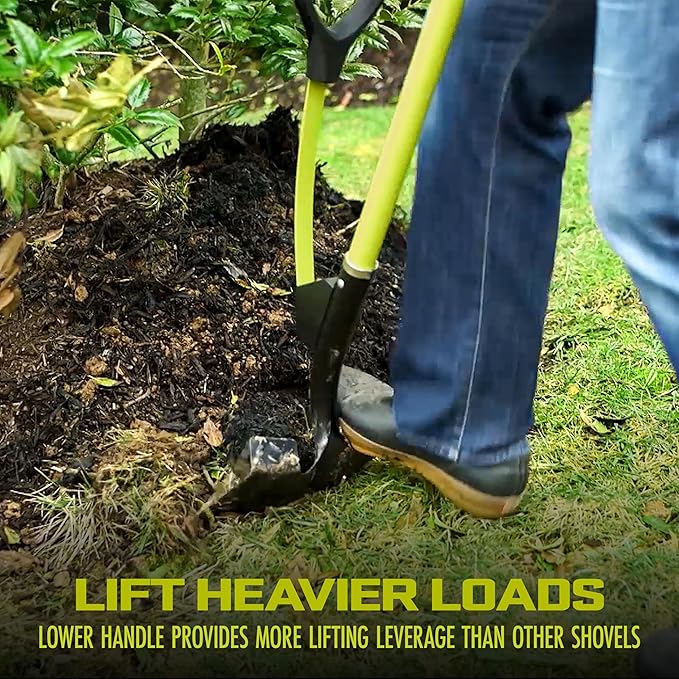 Sun Joe SJ-SHLV07 Shovelution Strain-Reducing Spear Head Digging Garden Shovel, 9-Inch Steel Head, Patented Shovelution Auxiliary Handle