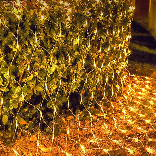 LJLNION Christmas Net Lights, 360 LED 12ft x 5ft Connectable Mesh Fairy String Lights,8 Modes Low Voltage Safe Adaptor for Xmas Trees, Bushes, Wedding, Outdoor Garden Decorations, Warm White