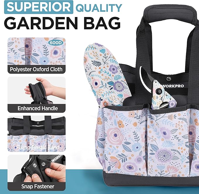 WORKPRO 5PCS Garden Tool Set, Aluminum Heavy Duty Gardening Tool Set with Garden Tool Bag, Outdoor Garden Hand Tools, Garden Gifts