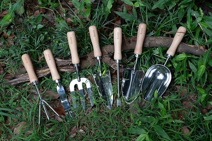 Rooty Garden Tool Set of 7 Pieces Stainless Steel Heavy Duty Gardening Kit Easy for Garden Cultivating Soil Lossening Transplanting Digging for Garnden Lover