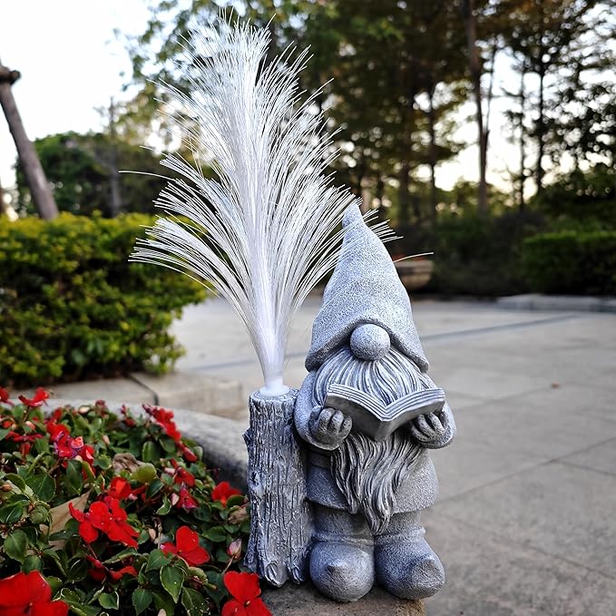 Gnomes Statue Solar Garden Decor,Resin Gnome Statues and Colour Changing Optical Fiber Solar Lights,Outdoor Decoration for Balcony, Garden, Patio, Yard, Lawn, Gifts for Mom Grandma