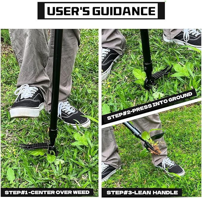 High Hardness Weed Pulling Tool - Manual Stand Up Weed Puller Tool Head Replacement - 4-Claw Steel Head Design, Black
