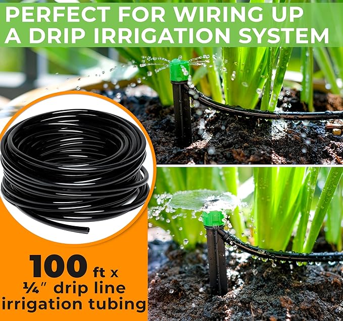 CARPATHEN 1/4 Drip Irrigation Tubing - 100 ft Black Drip Irrigation Hose Perfect for DIY Garden Irrigation System, Hydroponics, Misting Tubing, or as Blank Distribution Tubing for Any Garden Project
